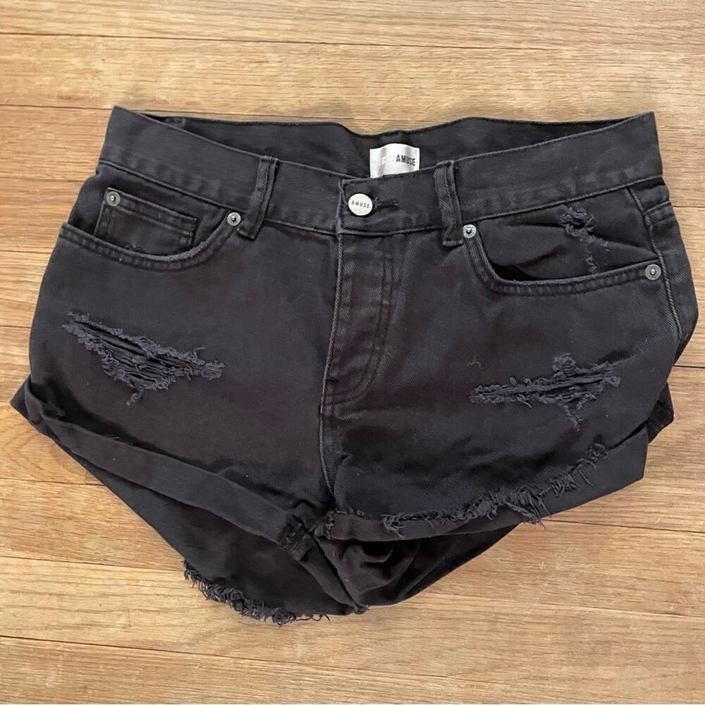 Amuse Society Black Distressed Denim Shorts